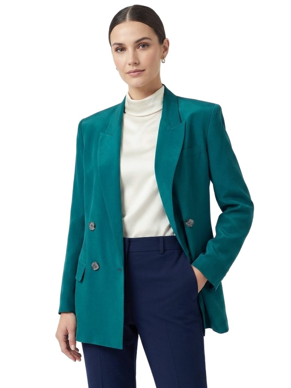 Vintage Hugo Buscati Milano Teal Blue/Green 100% Silk Double Breasted Blazer 10